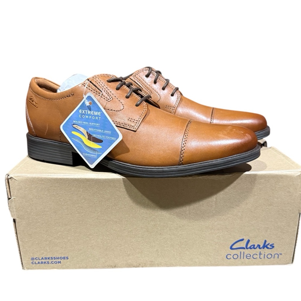Clarks Men's Whiddon Cap Toe Dark Tan Leather Oxford